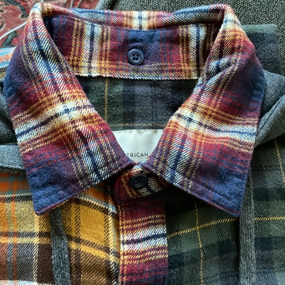 American Eagle Outfitters Men's Hooded Flannel Mismatch Pattern Shirt - Picture 5 of 14